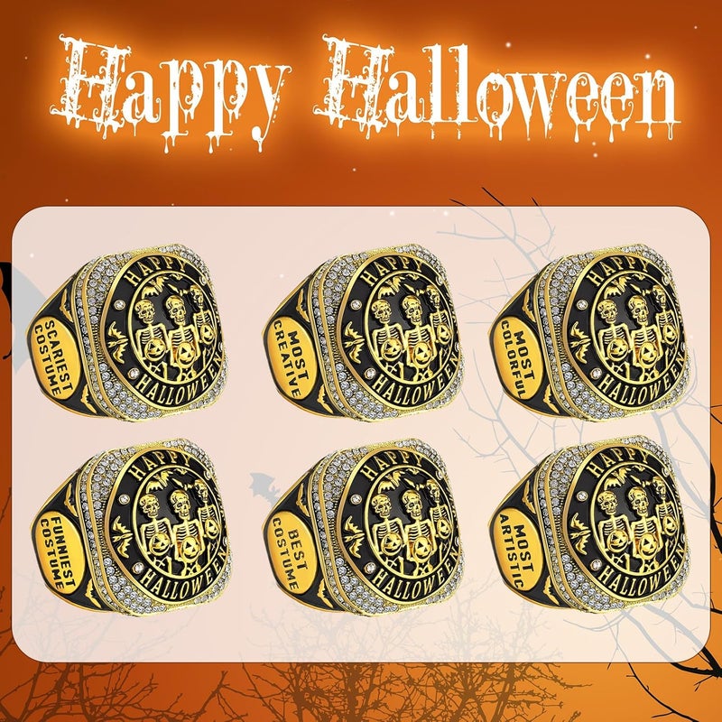 Highergo Halloween Skeleton Championship Trophy Rings Trunk or Treat Costume Contest Award Prize Gift with Neck Chain Stand 1st 2nd 3rd Championship Ring for Halloween Costume Winner - Image 5